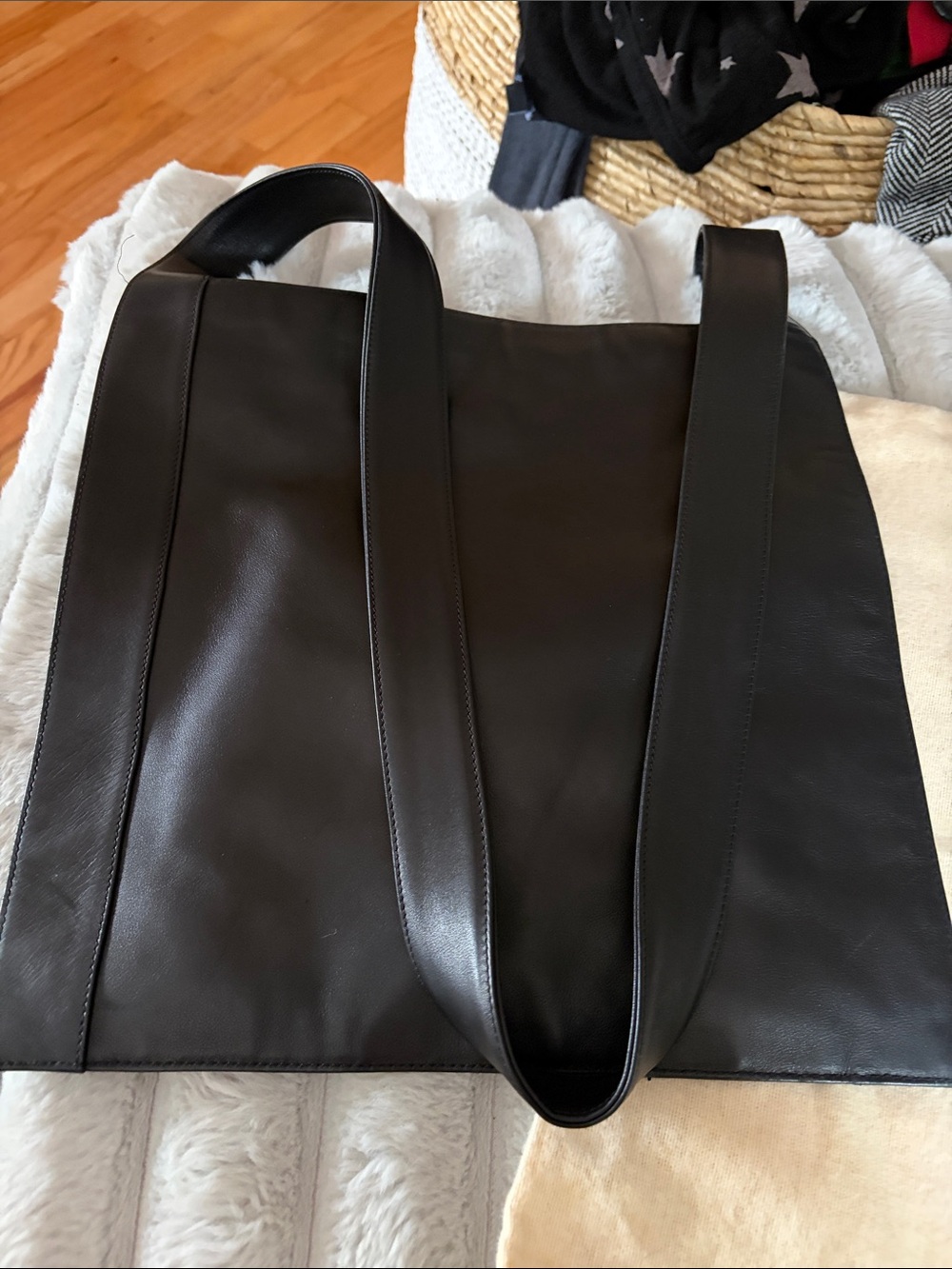 Classic Black Leather Calvin Klein Collection Tote Bag